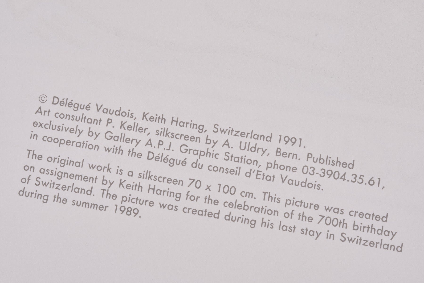 【限定10枚】AUGUST 1st 1991 (Switzerland 700 Years) 1989 - printed in 1991 / キース・へリング