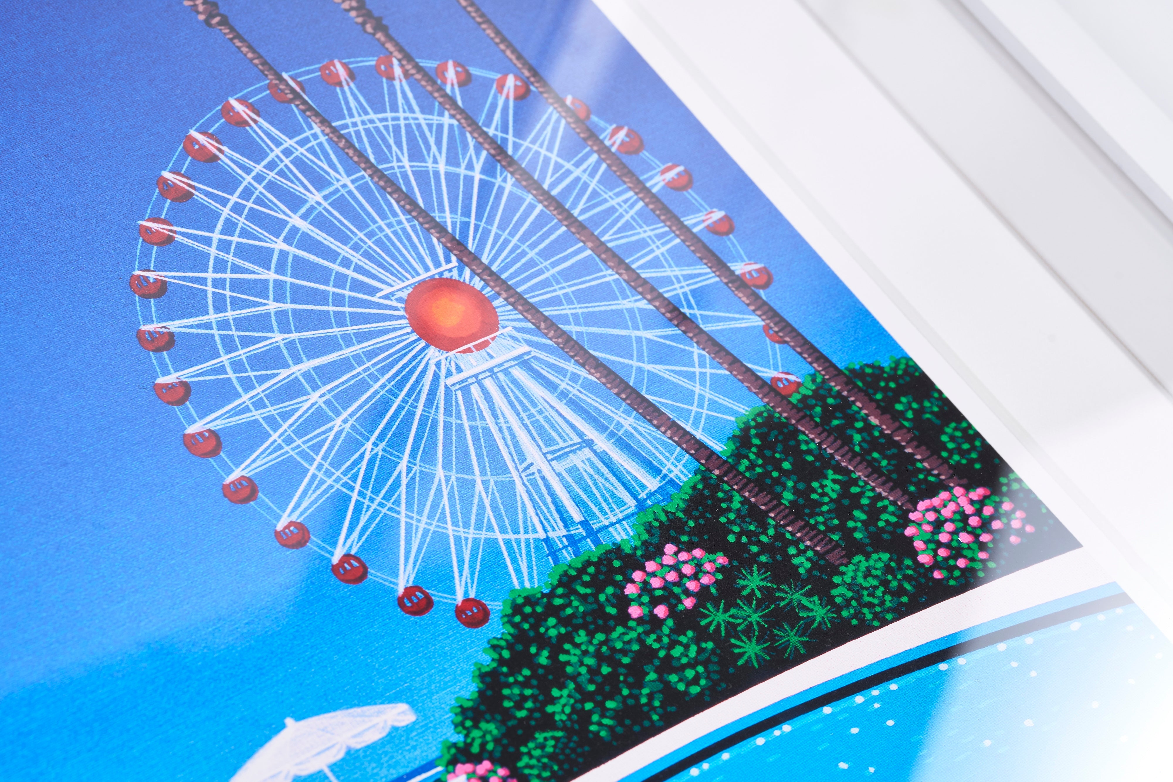 【購入特典付】Seaside Ferris wheel 版画額装品 直筆サイン入り / 永井 博 <限定エディション数:80枚>